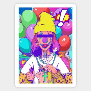 Colorful blind folded joker with many ballons illustration Sticker